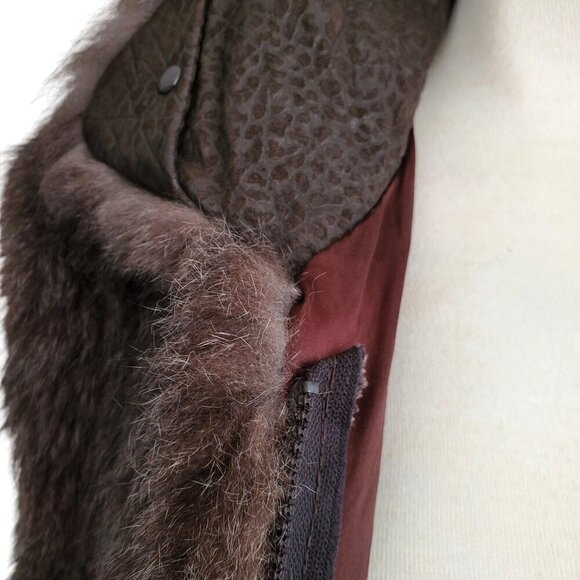Andrew Marc Vintage New Zealand Opossum Fur Full Zip Leather Collar Vest Brown L - Picture 8 of 16